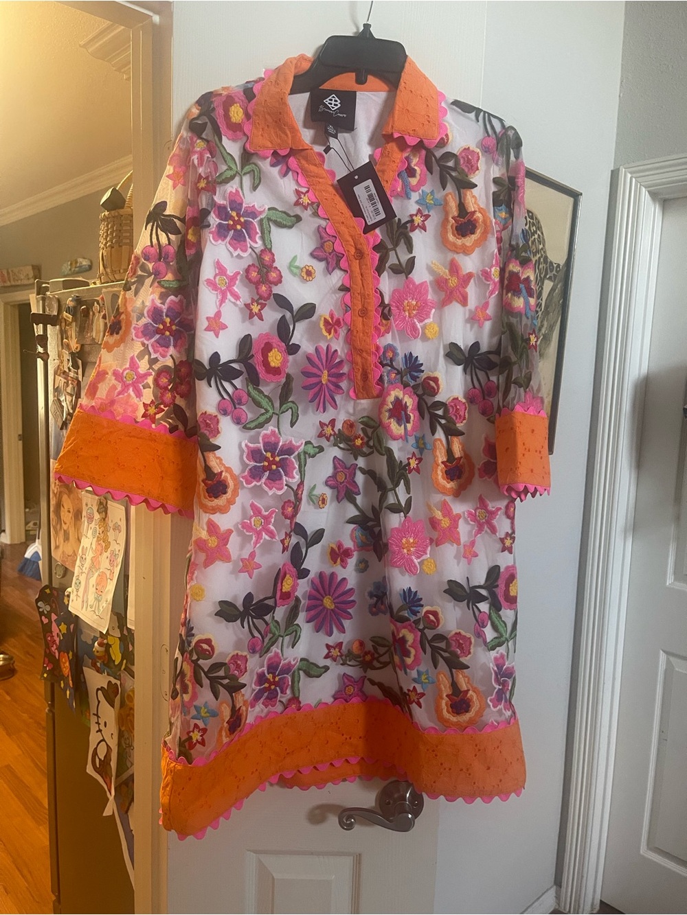 Brianna Cannon Floral Embroidered White Tunic Dress new with tags